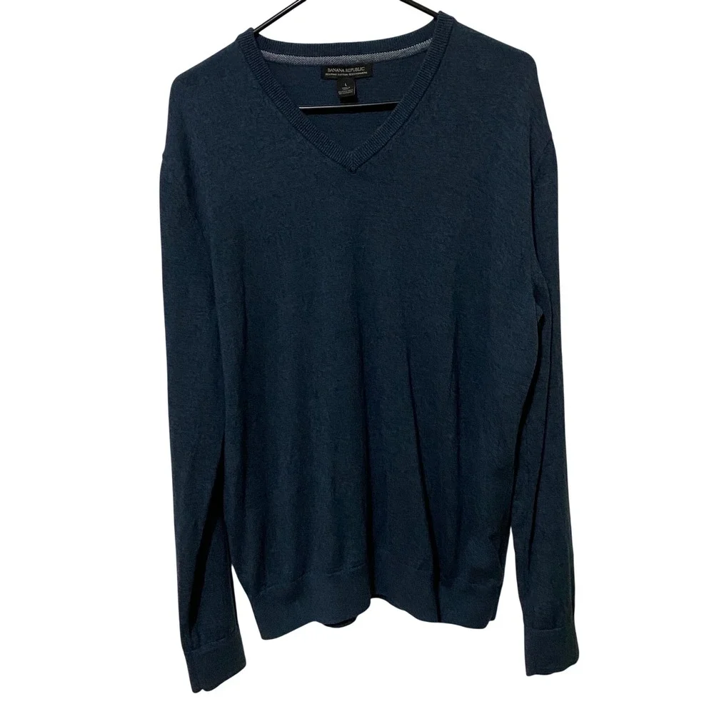 Banana Republic Pima Cotton Cashmere Mens‎ V-neck Sweater L Ivy League Heritage